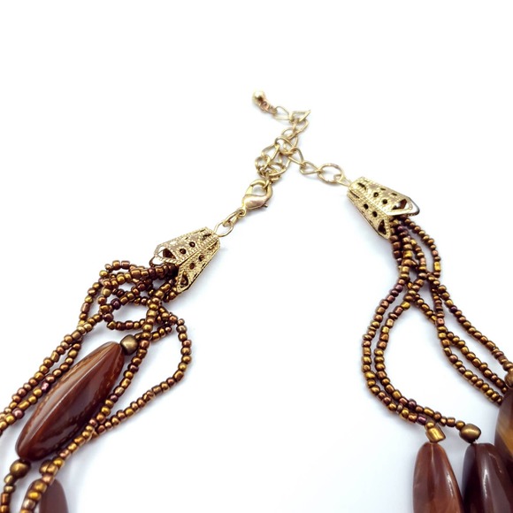 Necklace Earrings Set Brown Strands Beaded - Picture 4 of 5